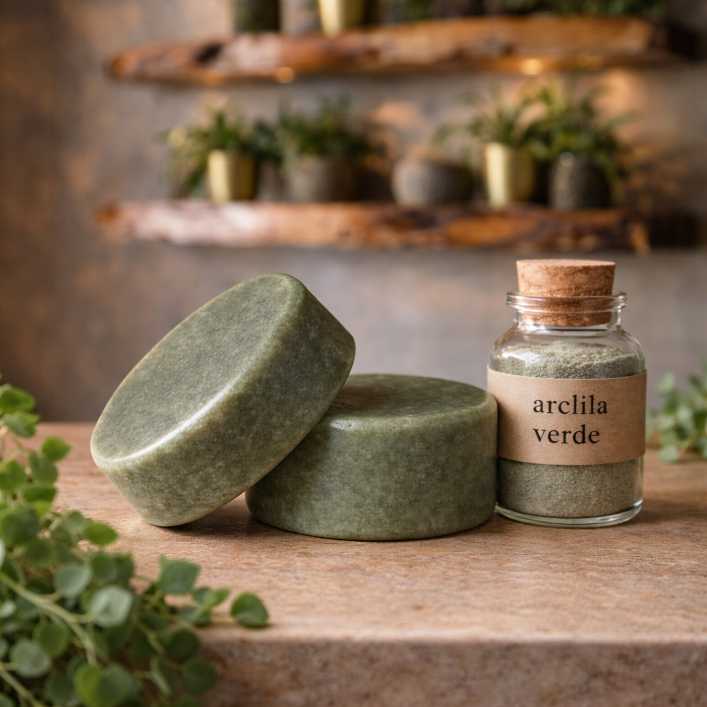 Shampoo sólido de Arcilla Verde .                                                                              Para cabellos grasos y caspa